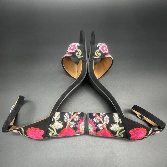 Mari A Womens 8.5M Black Multi Embroidered Floral Block Heels Ma-Maddy Strappy - Picture 6 of 8